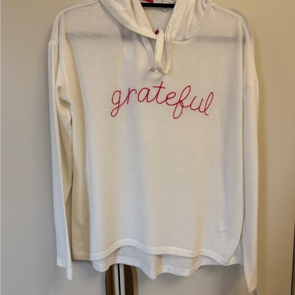 PJ Salavage Cozy White Hoodie Grateful Print Small - Picture 2 of 4
